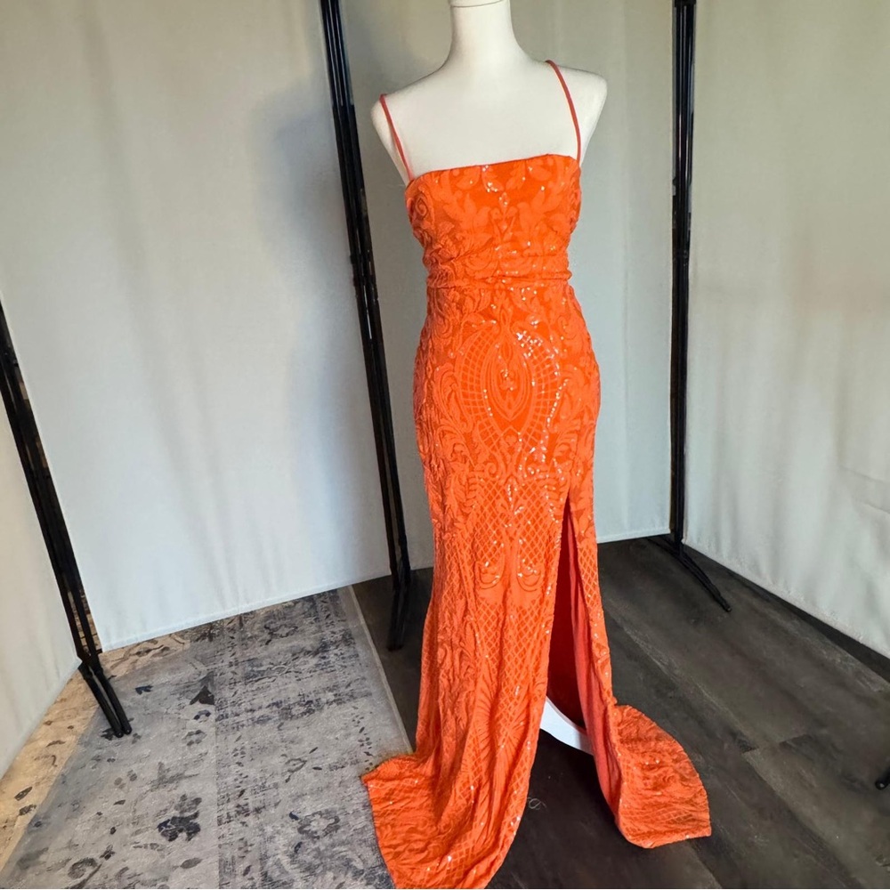 Orange Sequin Prom Dress - Picture 3 of 4